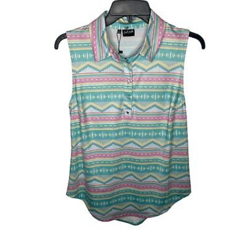 Bad Birdie Women's Patterned Top - Green‎ and Pink XL NEW
